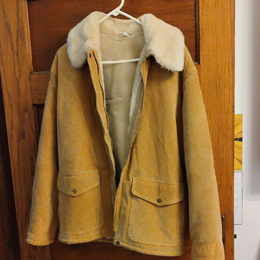 Marvin Richards Tan Leather Jacket with Cream Collar